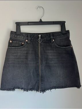 FP We The Free Black Denim Zip Up Mini Skirt